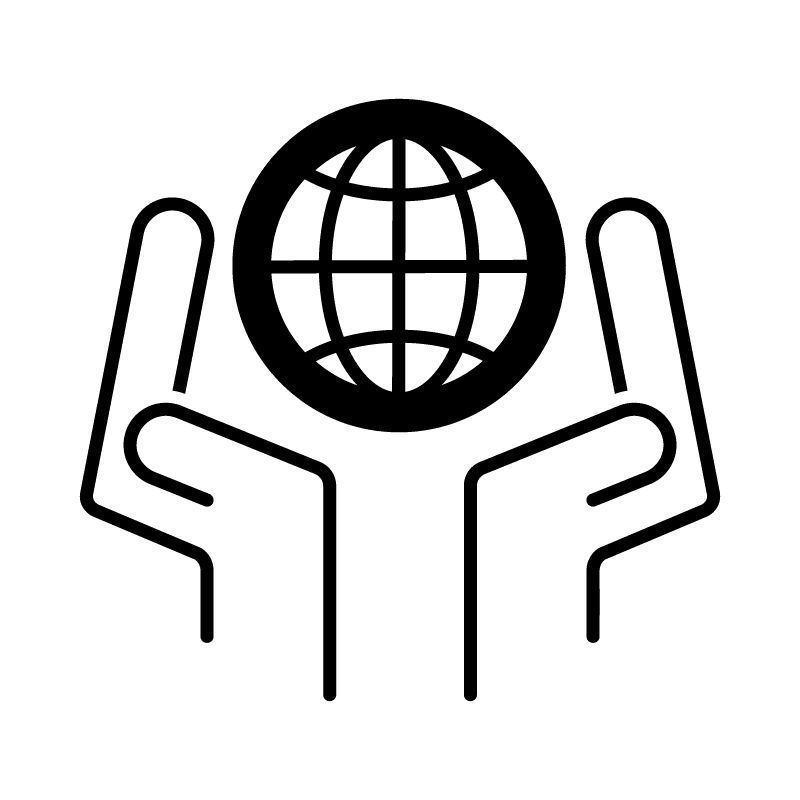 An illustrated icon with two hands holding up a globe